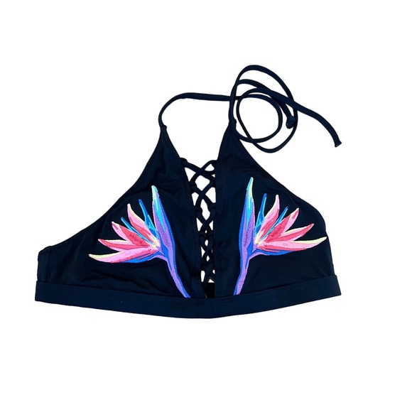 Victoria‎ Secret PINK Embroidered Halter Style Bikini Top Bright XS - Picture 1 of 5